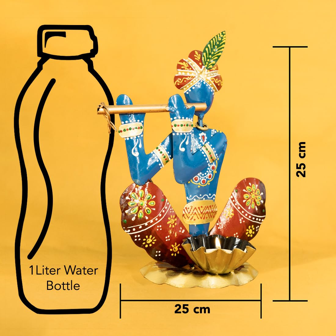 Handcrafted Metal Krishna Tealight Holder – 25 cm