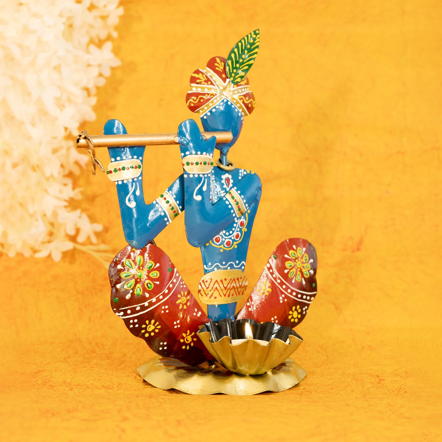 Handcrafted Metal Krishna Tealight Holder – 25 cm