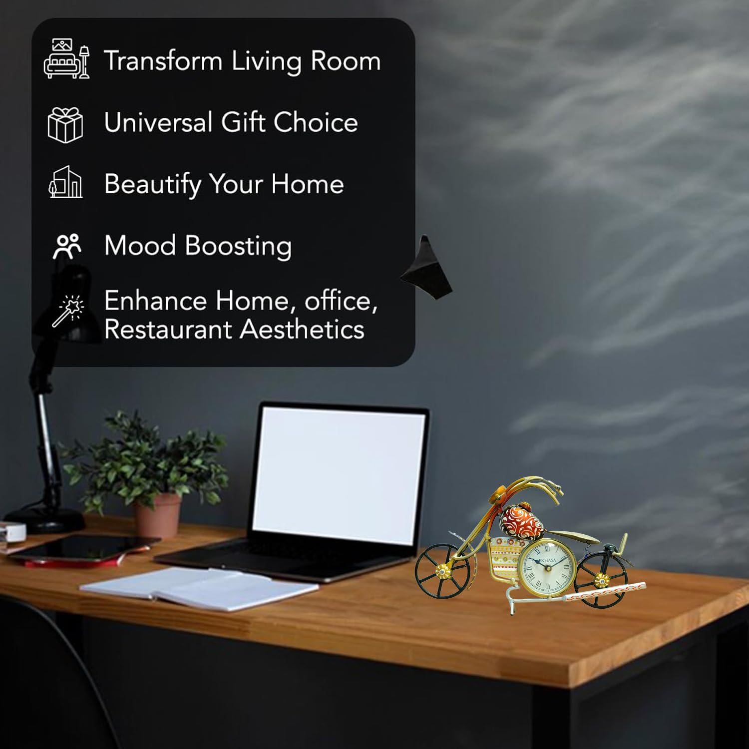 Handcrafted Vintage Motorcycle Table Clock – Artistic Metal Desk Decor (33×19 cm)