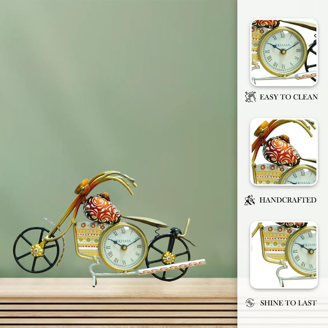 Handcrafted Vintage Motorcycle Table Clock – Artistic Metal Desk Decor (33×19 cm)