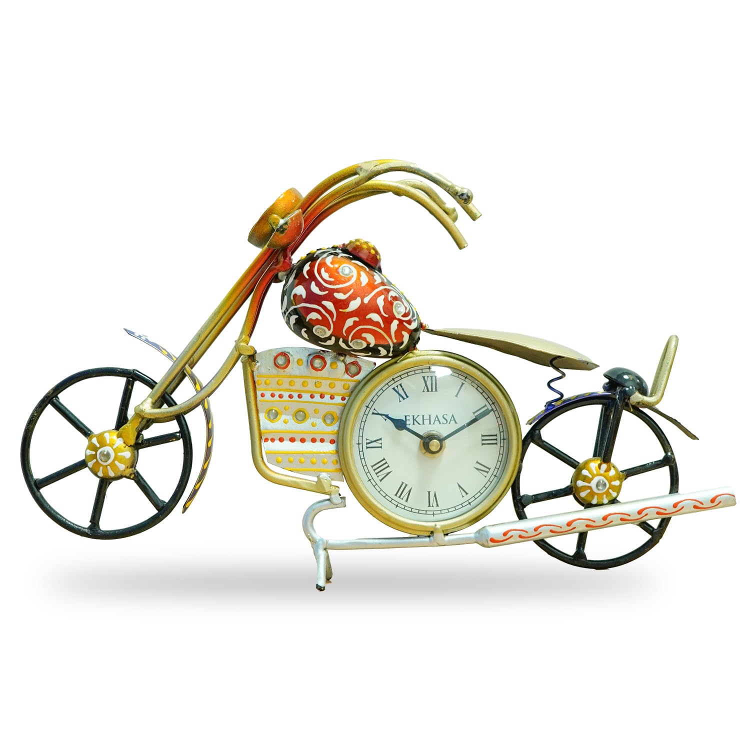 Handcrafted Vintage Motorcycle Table Clock – Artistic Metal Desk Decor (33×19 cm)
