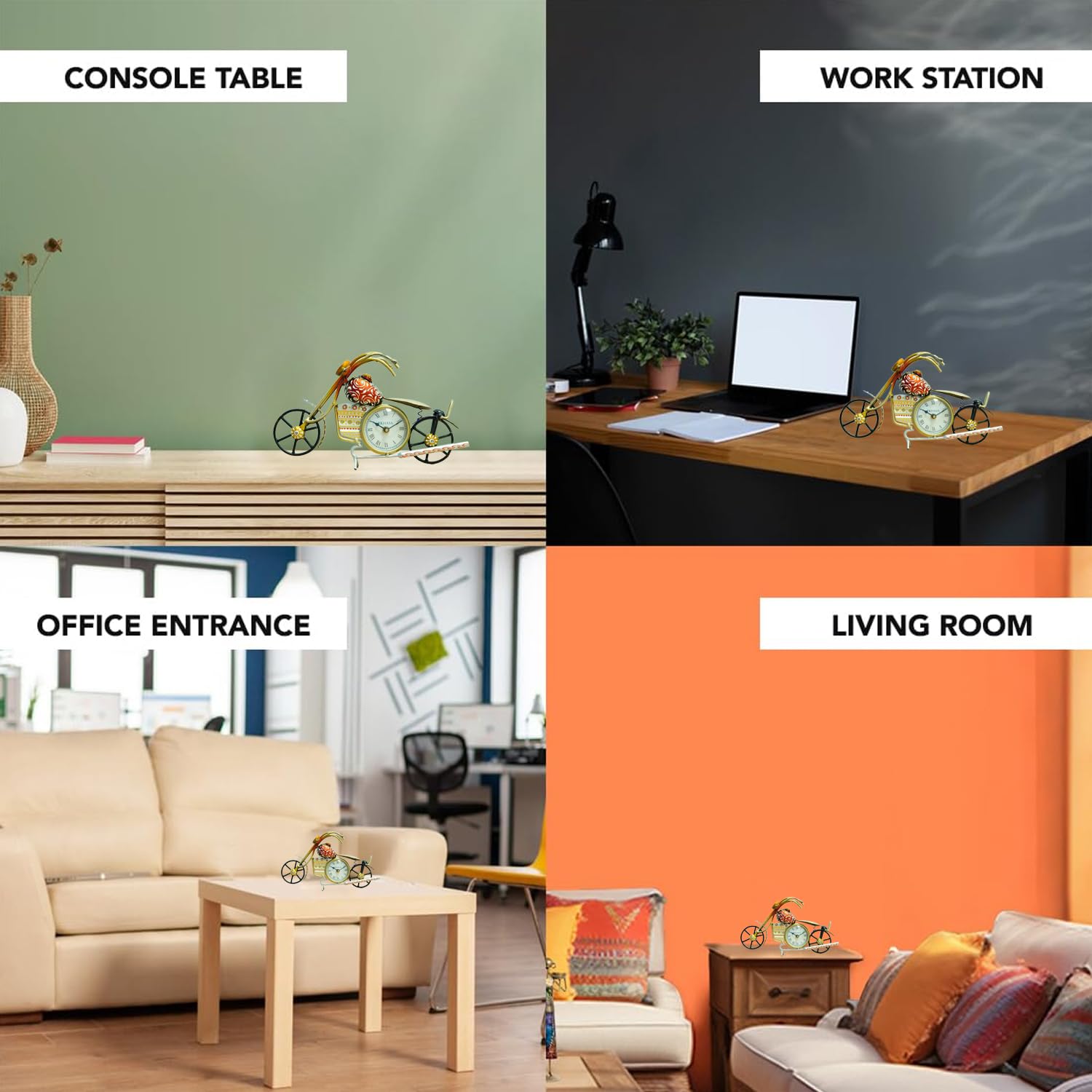 Handcrafted Vintage Motorcycle Table Clock – Artistic Metal Desk Decor (33×19 cm)