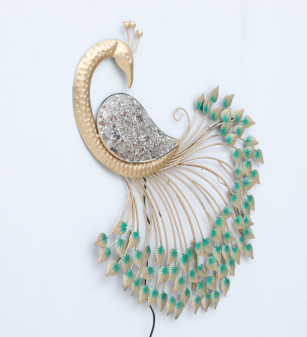 Elegant Golden Peacock Metal Wall Art with LED Backlight