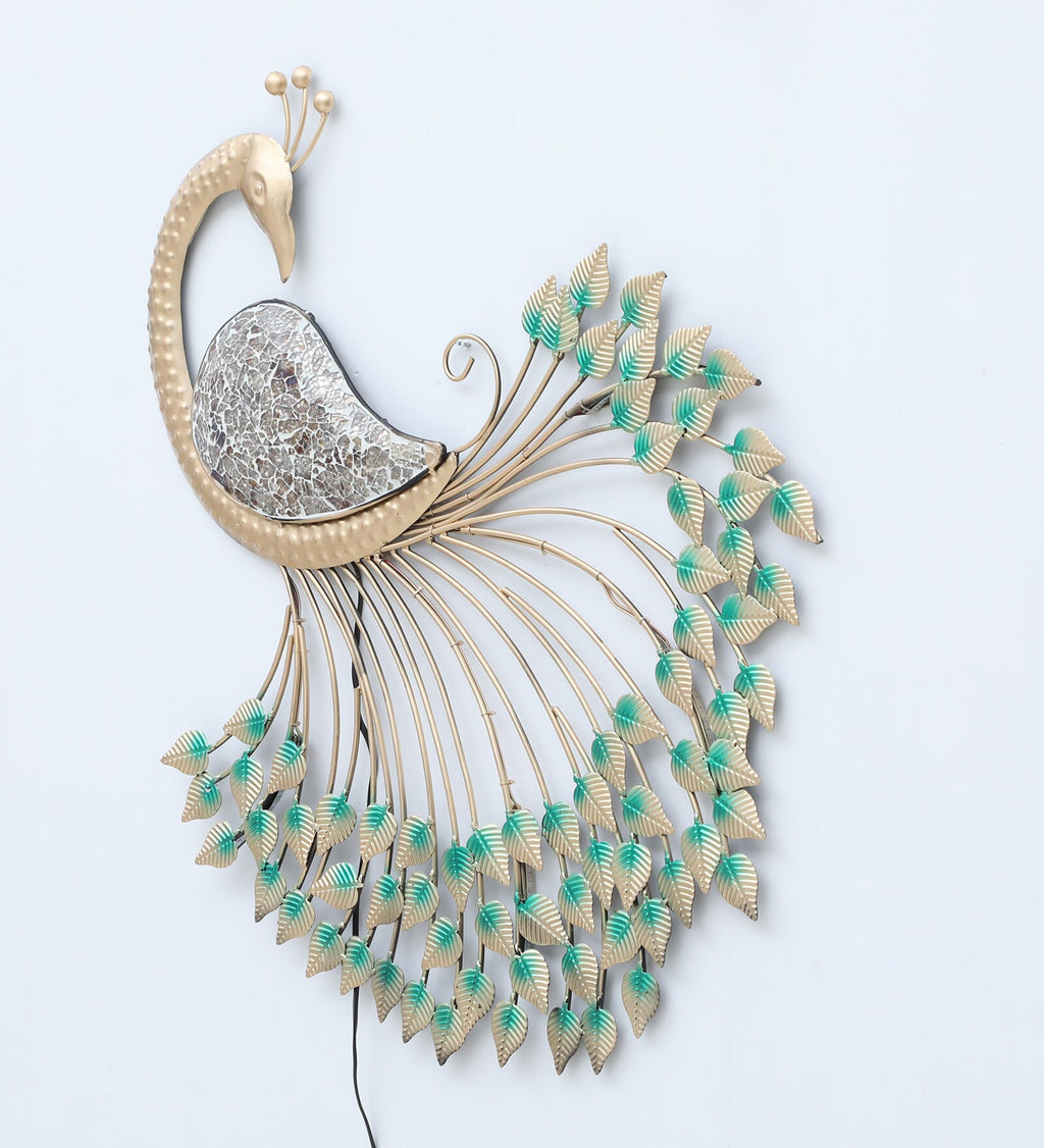 Elegant Golden Peacock Metal Wall Art with LED Backlight