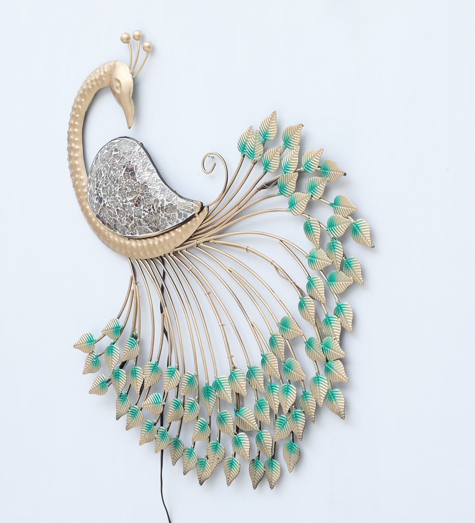 Elegant Golden Peacock Metal Wall Art with LED Backlight