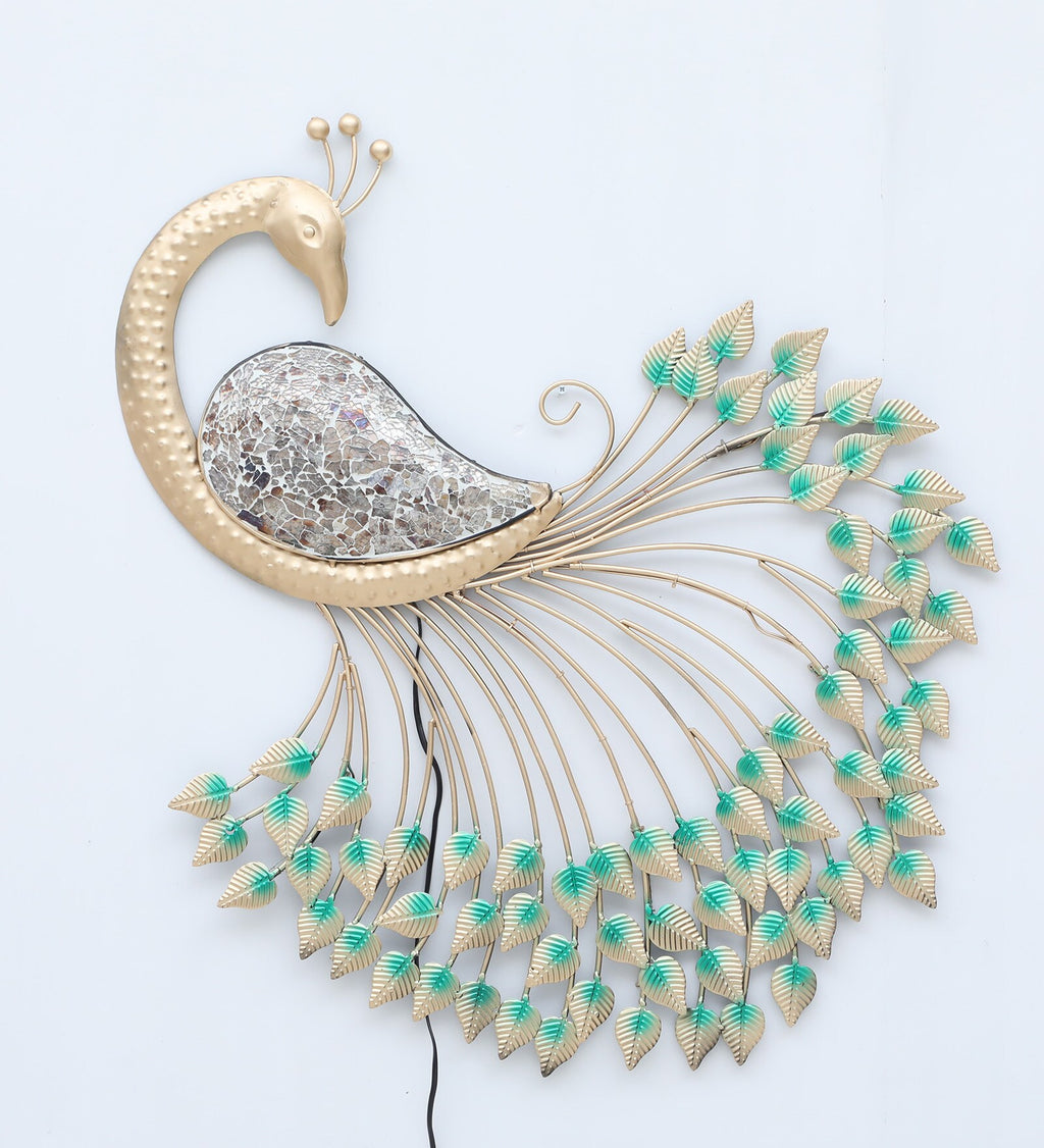 Elegant Golden Peacock Metal Wall Art with LED Backlight