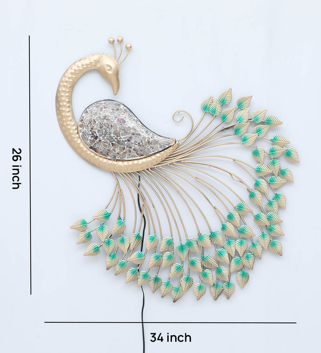 Elegant Golden Peacock Metal Wall Art with LED Backlight