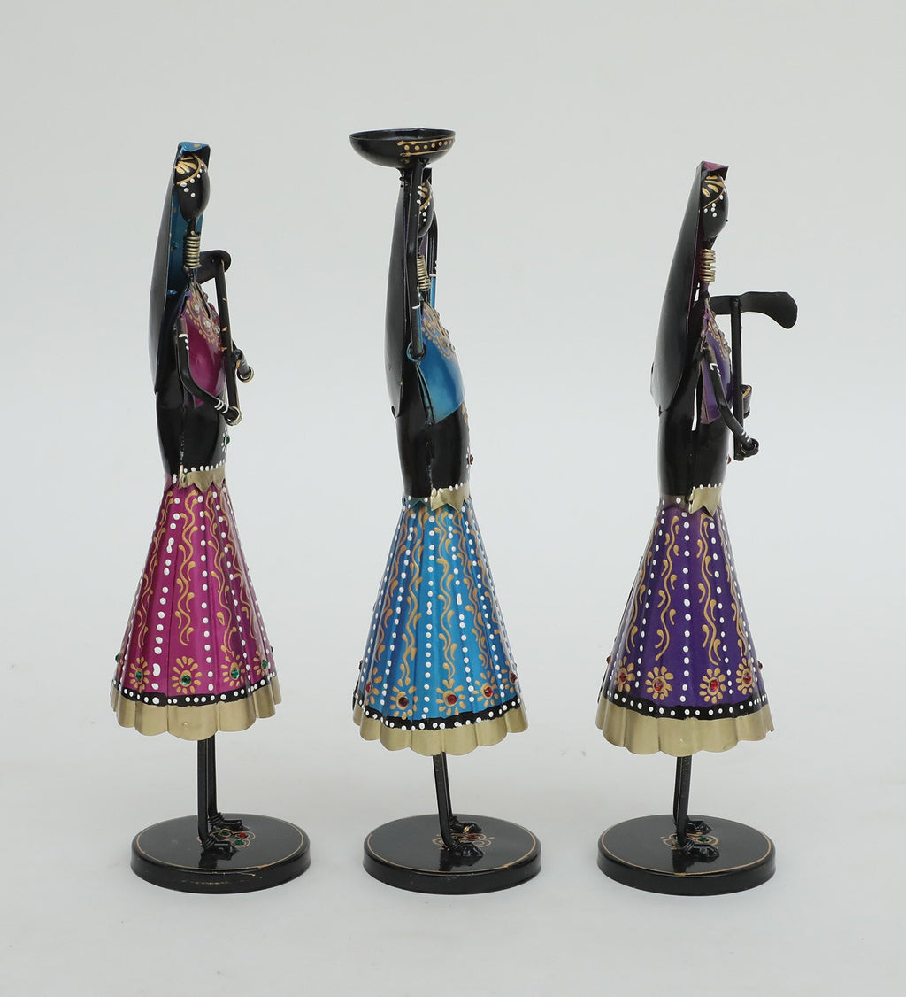 Handcrafted Rajasthani Women Metal Figurines – Set of 3 (30 cm)