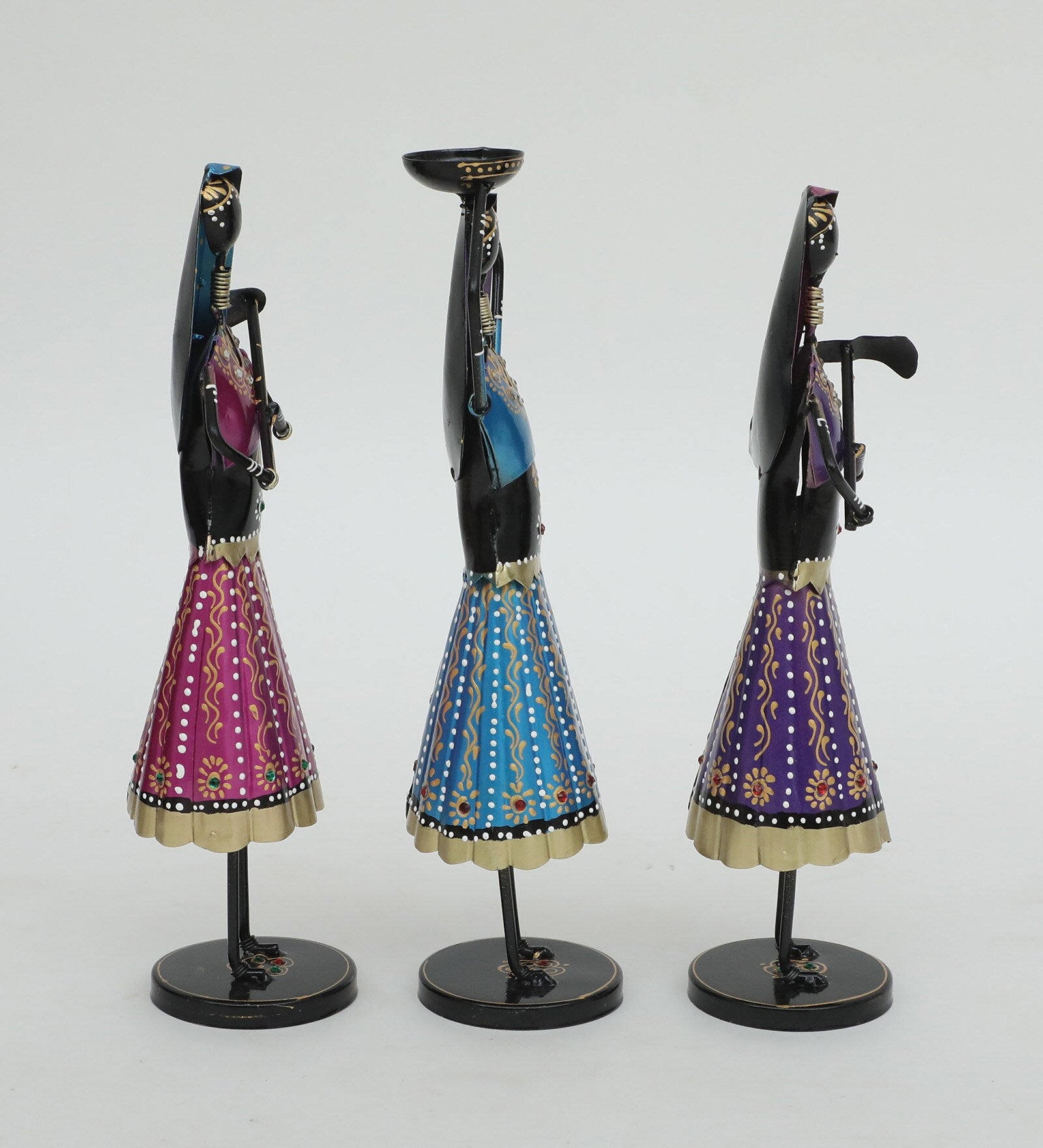 Handcrafted Rajasthani Women Metal Figurines – Set of 3 (30 cm)