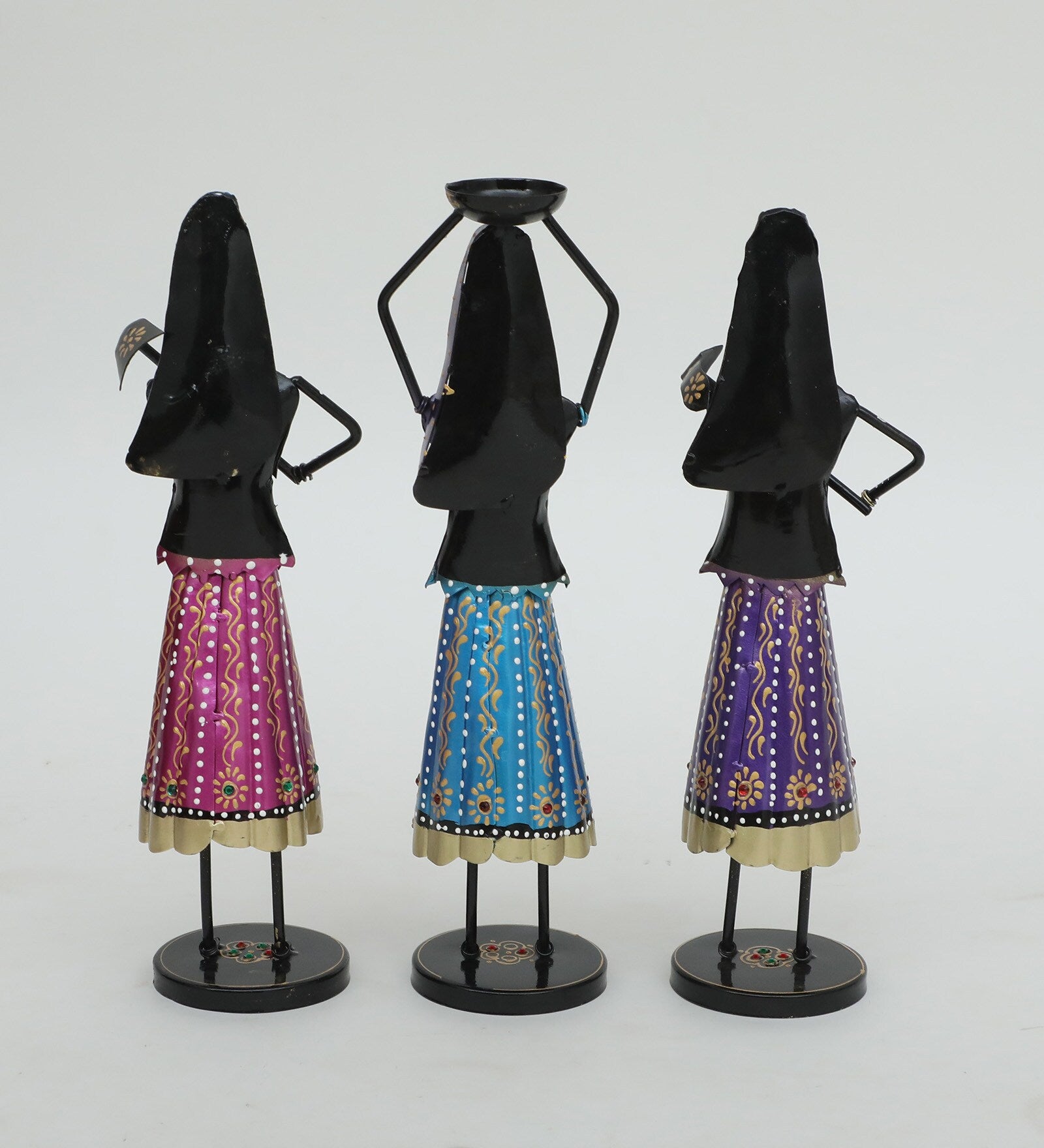 Handcrafted Rajasthani Women Metal Figurines – Set of 3 (30 cm)