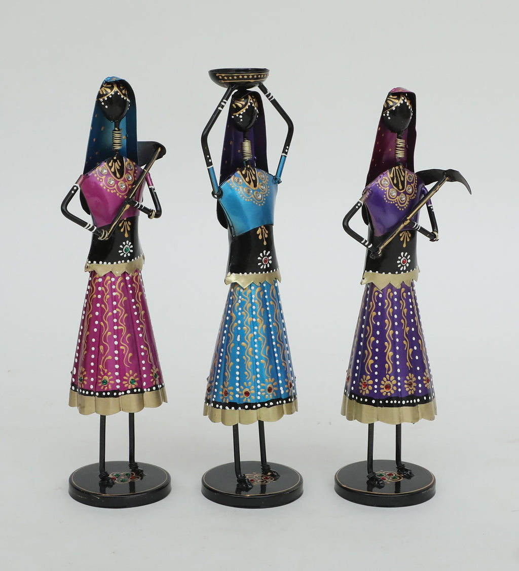 Handcrafted Rajasthani Women Metal Figurines – Set of 3 (30 cm)