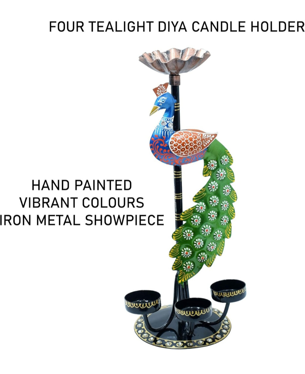Handcrafted Metal Peacock Tealight Holder – Decorative Diya Stand