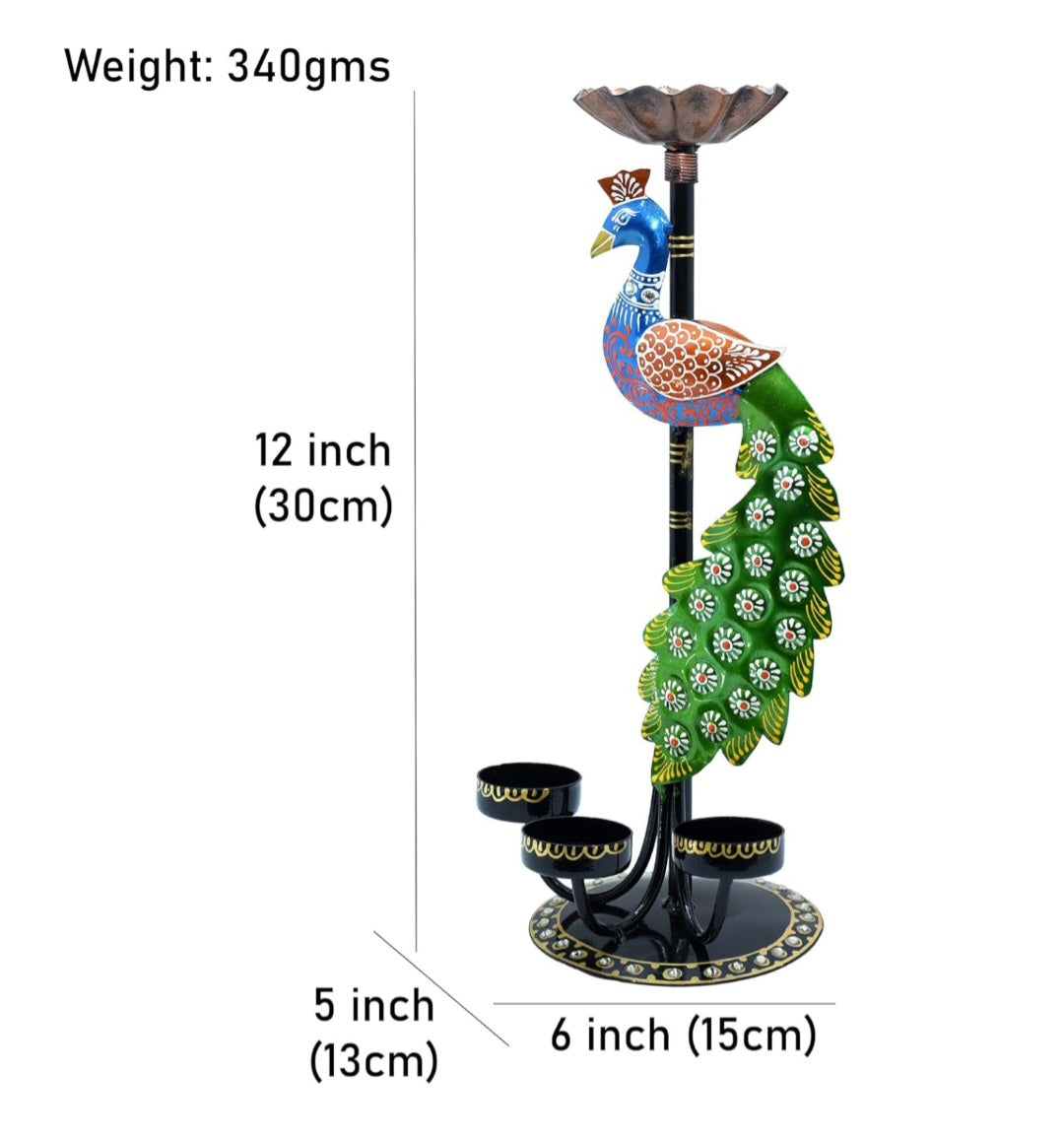Handcrafted Metal Peacock Tealight Holder – Decorative Diya Stand