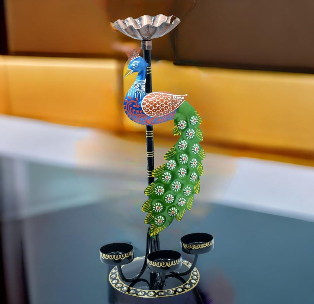 Handcrafted Metal Peacock Tealight Holder – Decorative Diya Stand