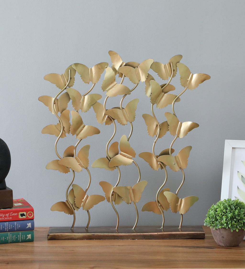 Golden Metal Butterfly Art Showpiece