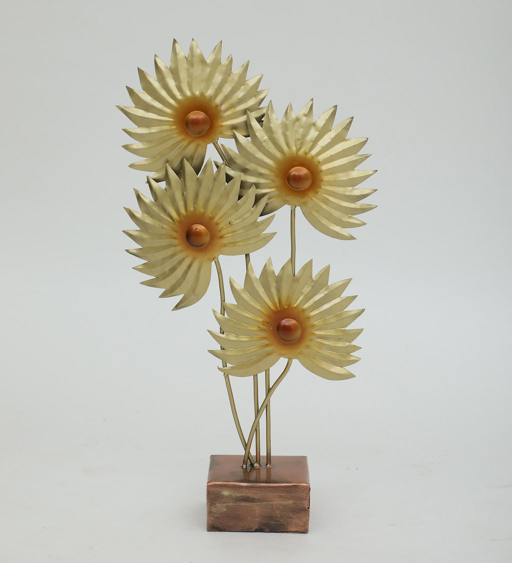 Golden Metal Floral Table Accent – Elegant Handcrafted Home Decor