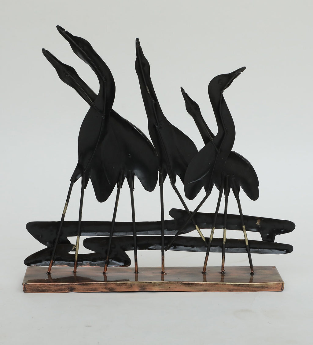 Elegant Heron Family Metal Sculpture