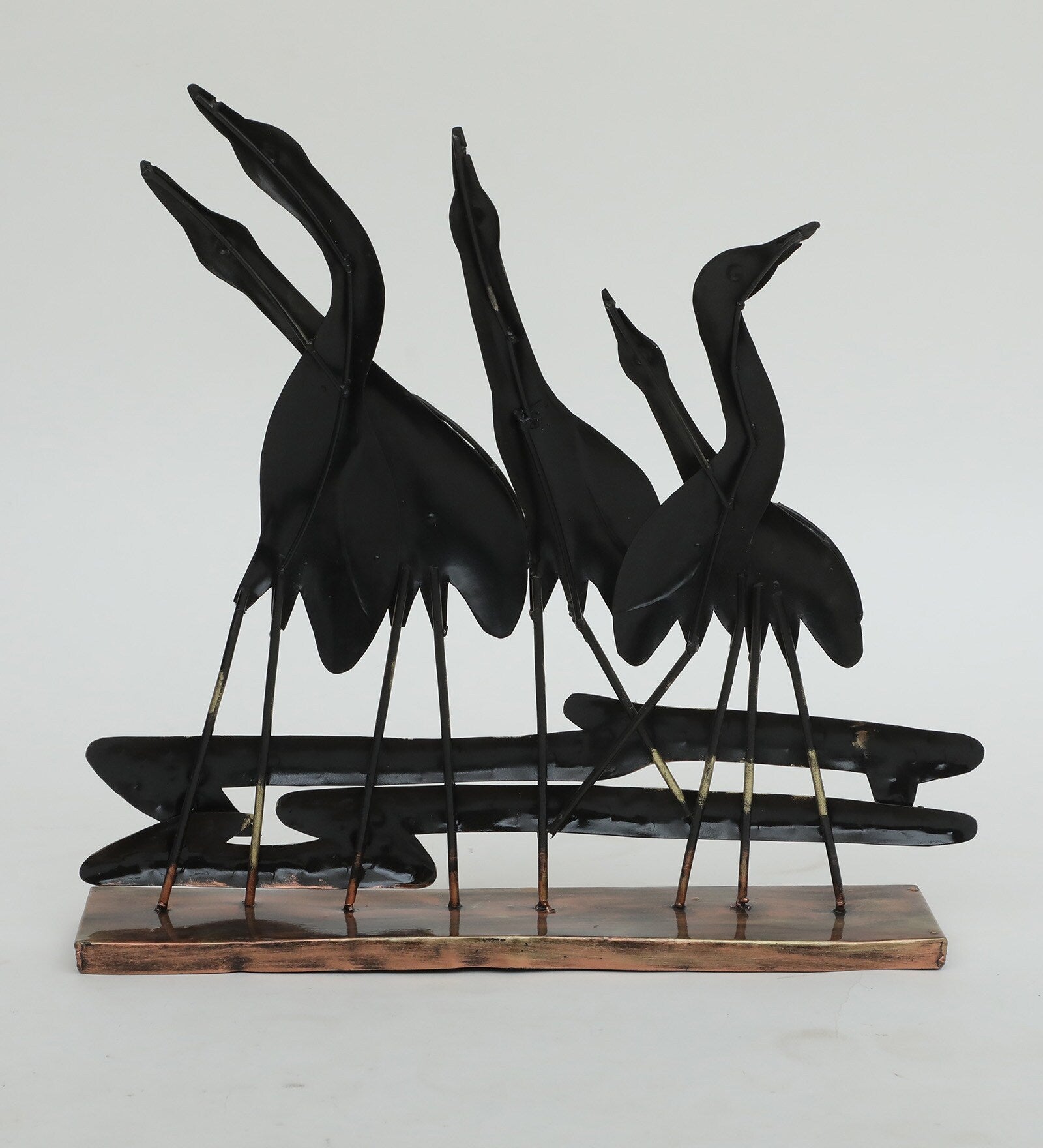 Elegant Heron Family Metal Sculpture