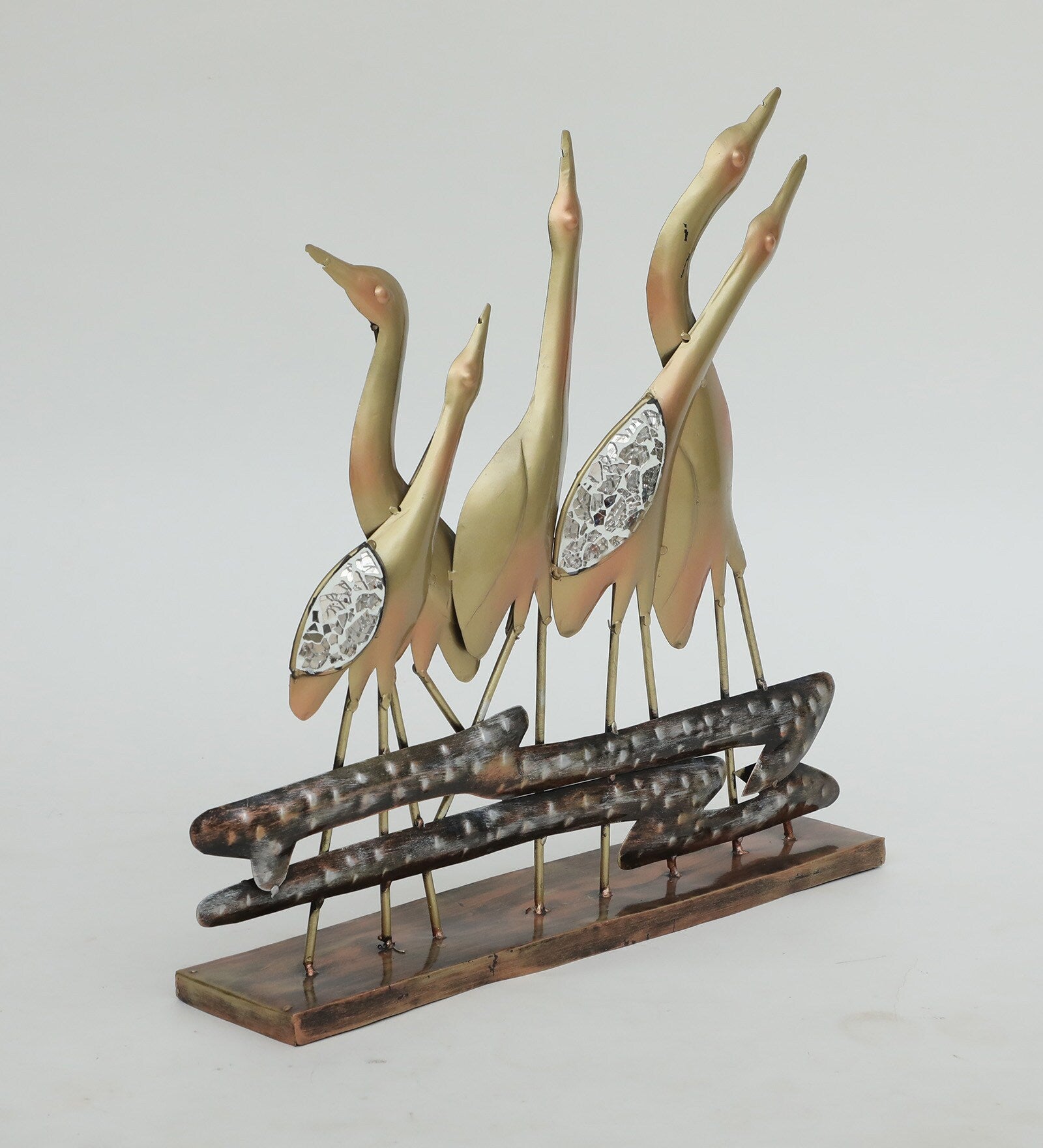Elegant Heron Family Metal Sculpture