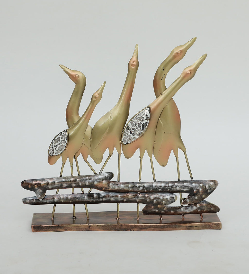 Elegant Heron Family Metal Sculpture