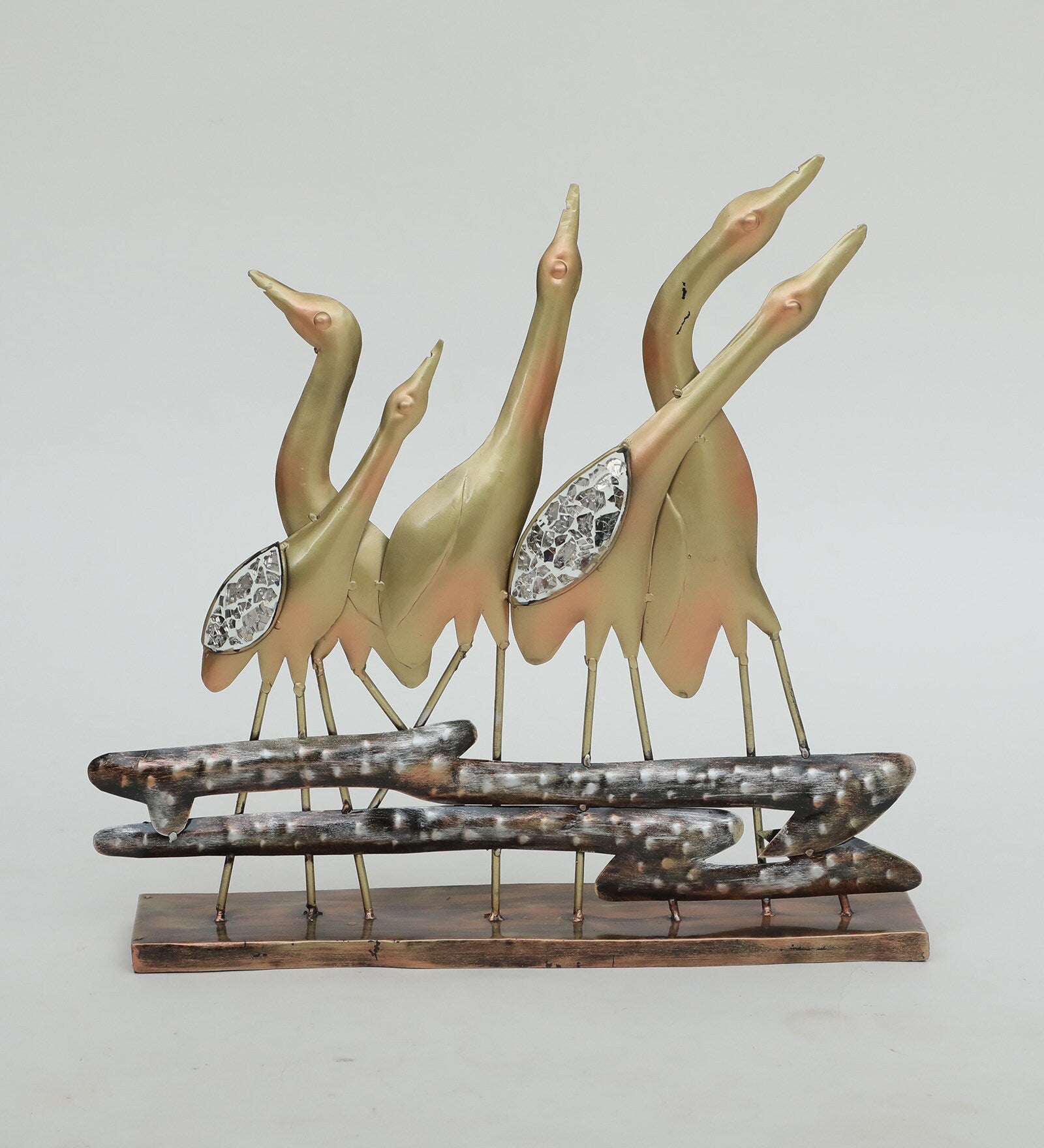 Elegant Heron Family Metal Sculpture
