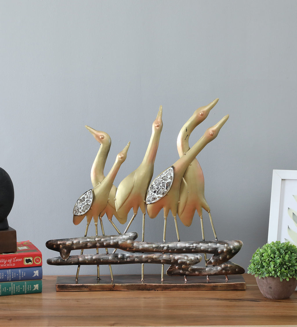 Elegant Heron Family Metal Sculpture