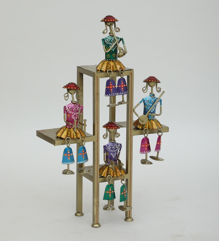 Colorful Tribal Musicians Metal Art Showpiece