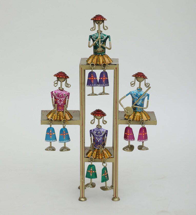 Colorful Tribal Musicians Metal Art Showpiece