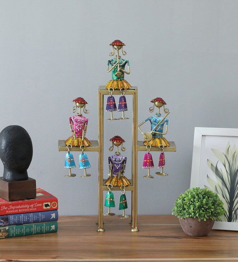 Colorful Tribal Musicians Metal Art Showpiece