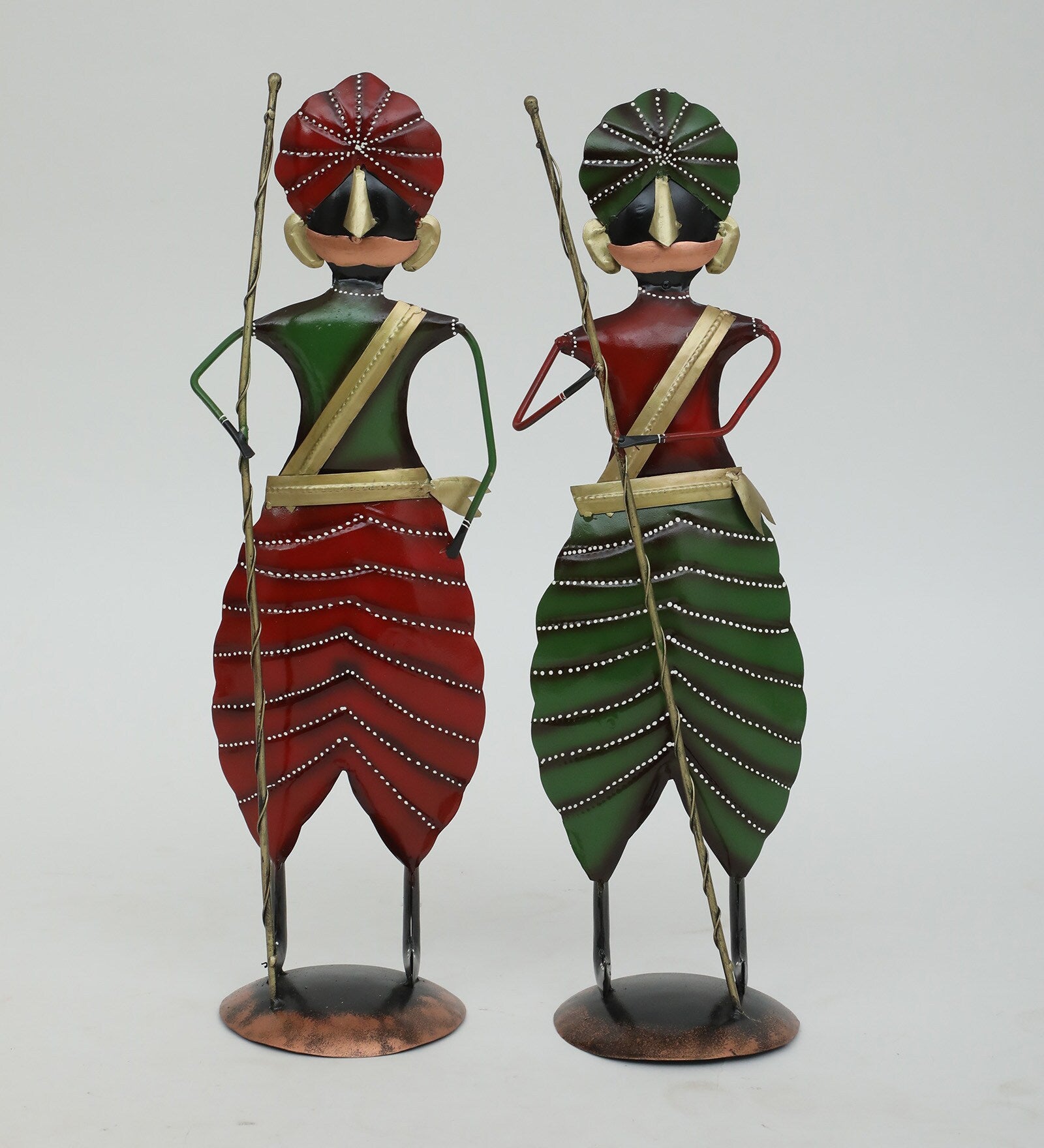 Tribal Leaf Warrior Metal Figurines – Set of 2 Chokidar