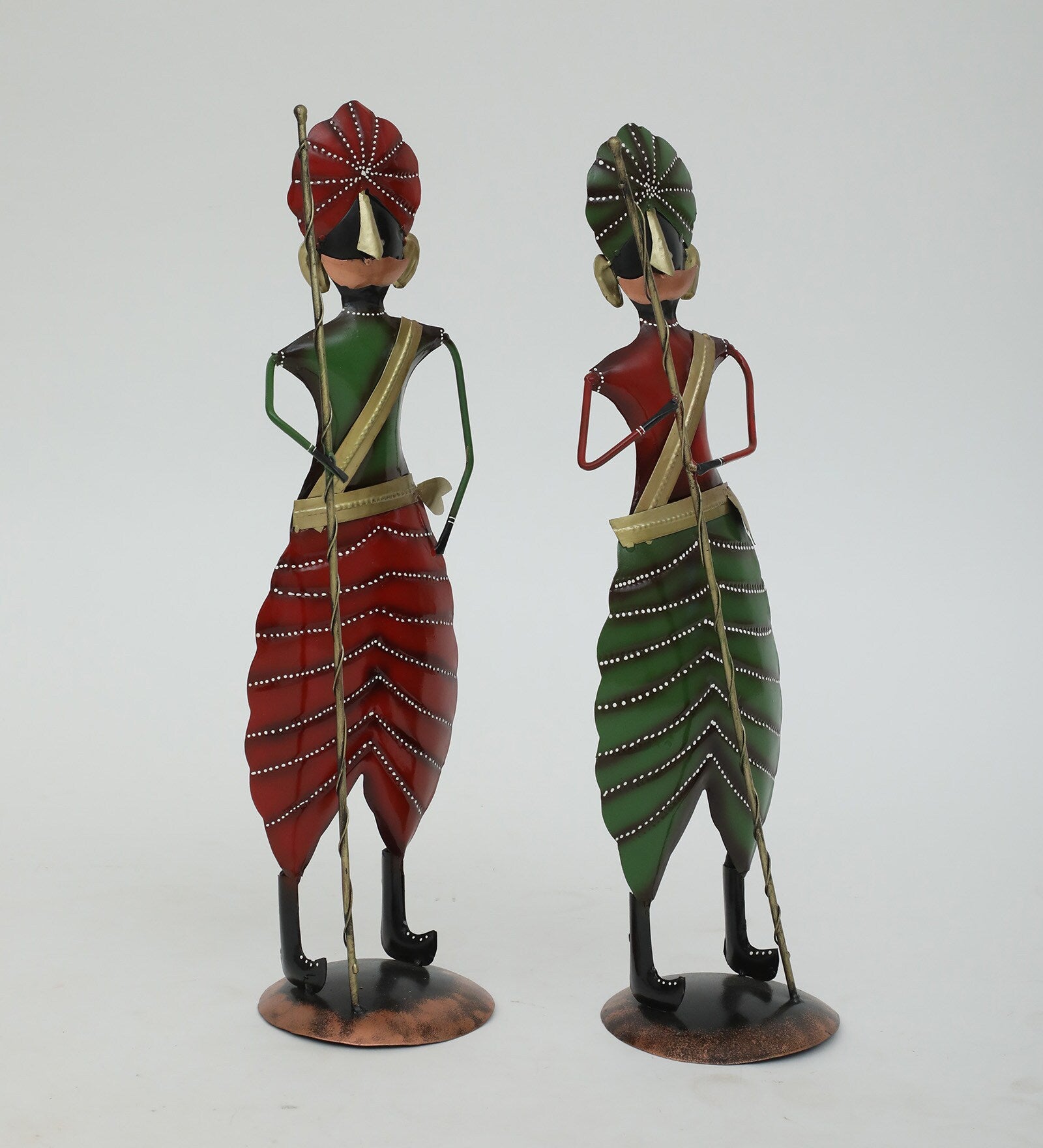 Tribal Leaf Warrior Metal Figurines – Set of 2 Chokidar