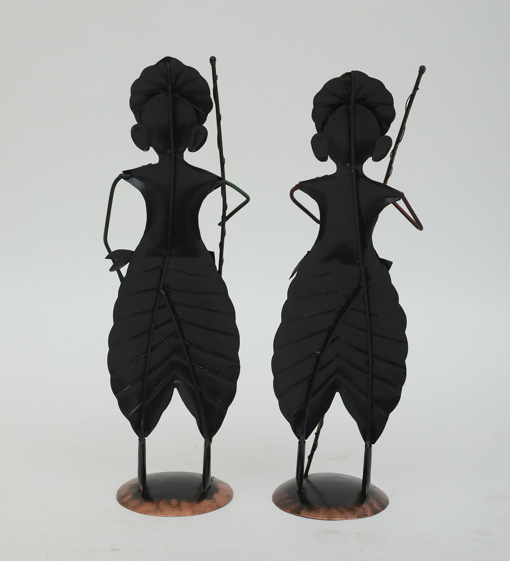 Tribal Leaf Warrior Metal Figurines – Set of 2 Chokidar