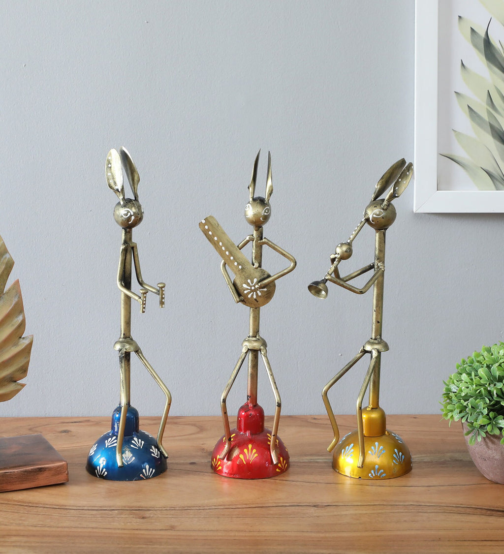 Tribal Musician Metal Figurine Set of 3 rabit face