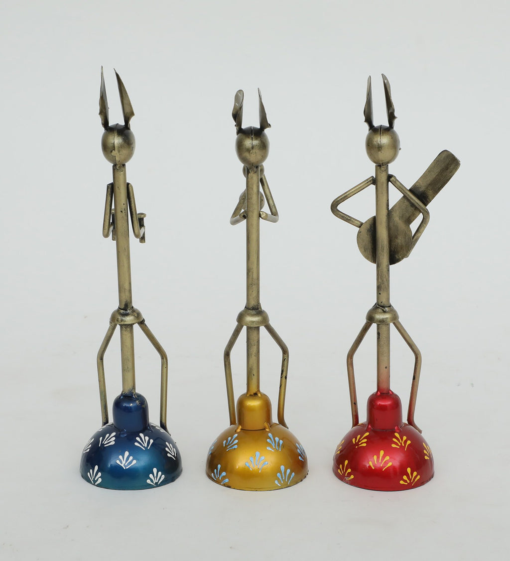 Tribal Musician Metal Figurine Set of 3 rabit face