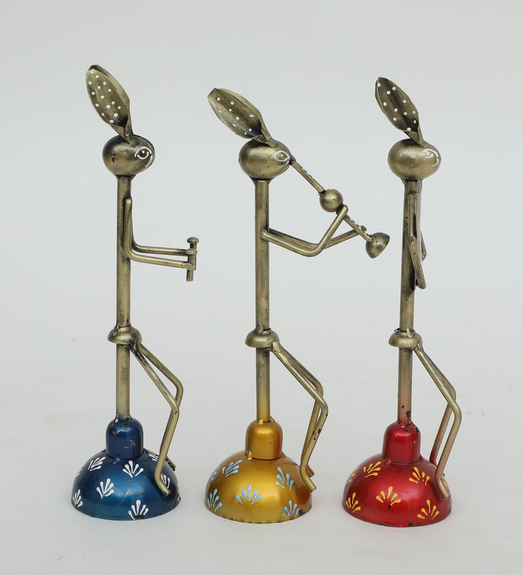 Tribal Musician Metal Figurine Set of 3 rabit face