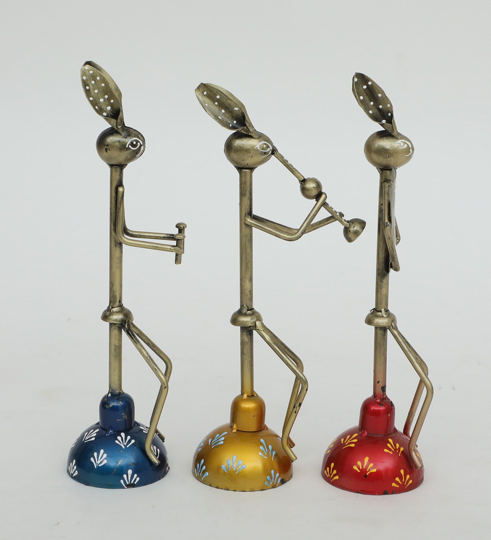 Tribal Musician Metal Figurine Set of 3 rabit face