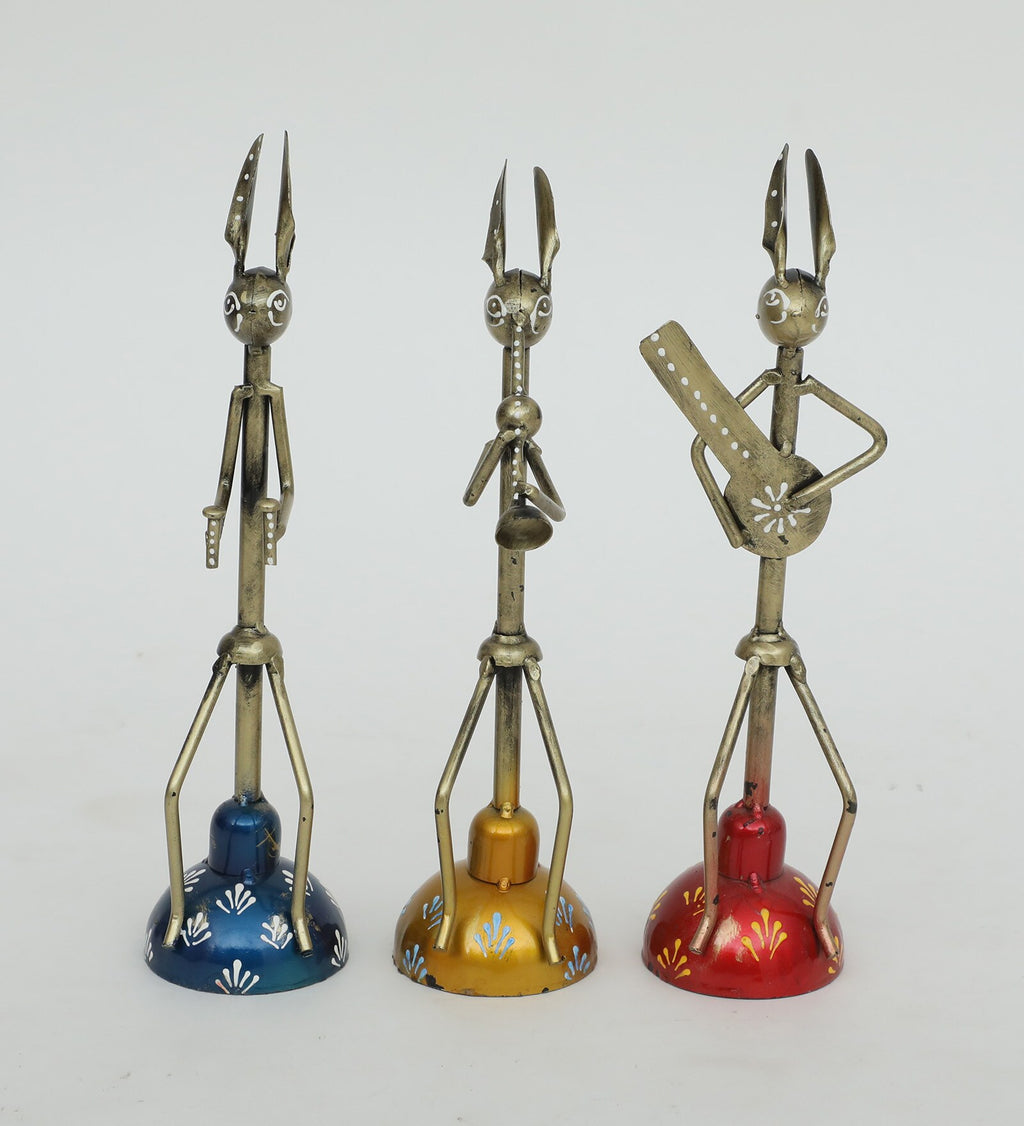 Tribal Musician Metal Figurine Set of 3 rabit face