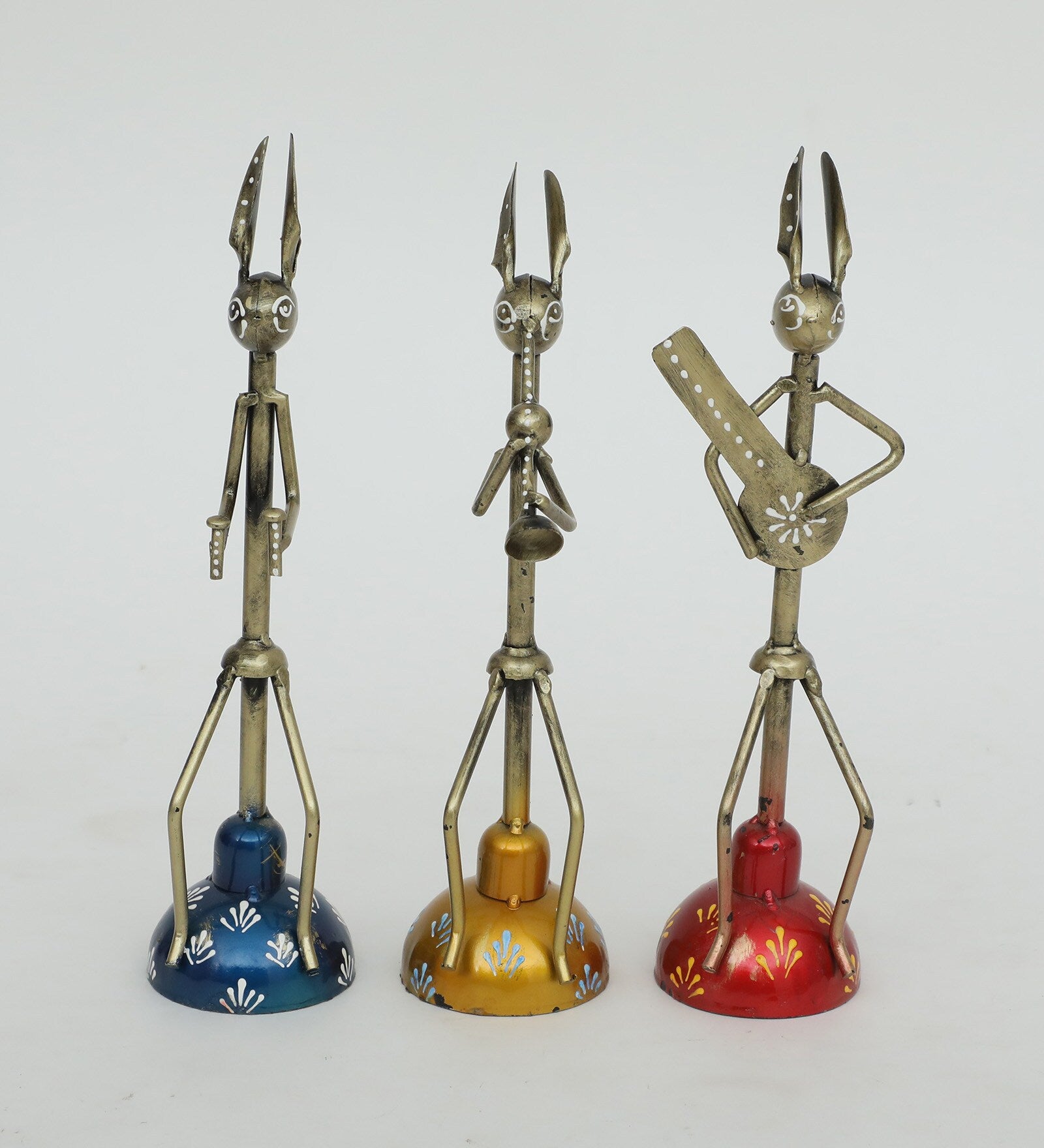 Tribal Musician Metal Figurine Set of 3 rabit face