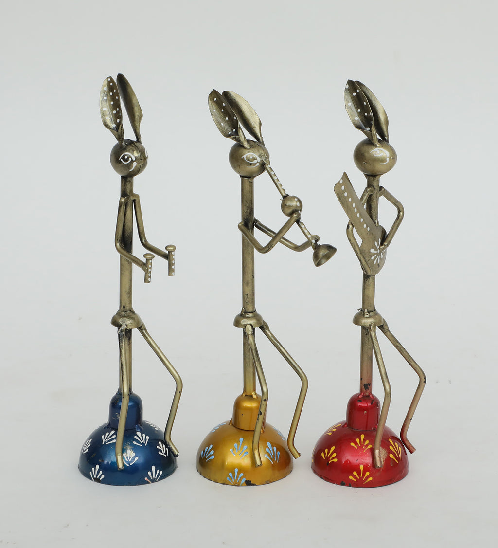 Tribal Musician Metal Figurine Set of 3 rabit face