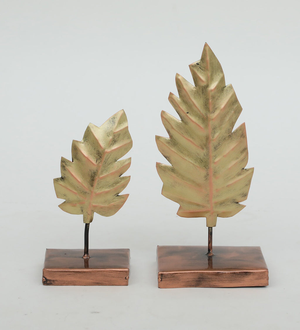 Elegant Metal Leaf Figurine Set – Dual Toned Decorative Accent