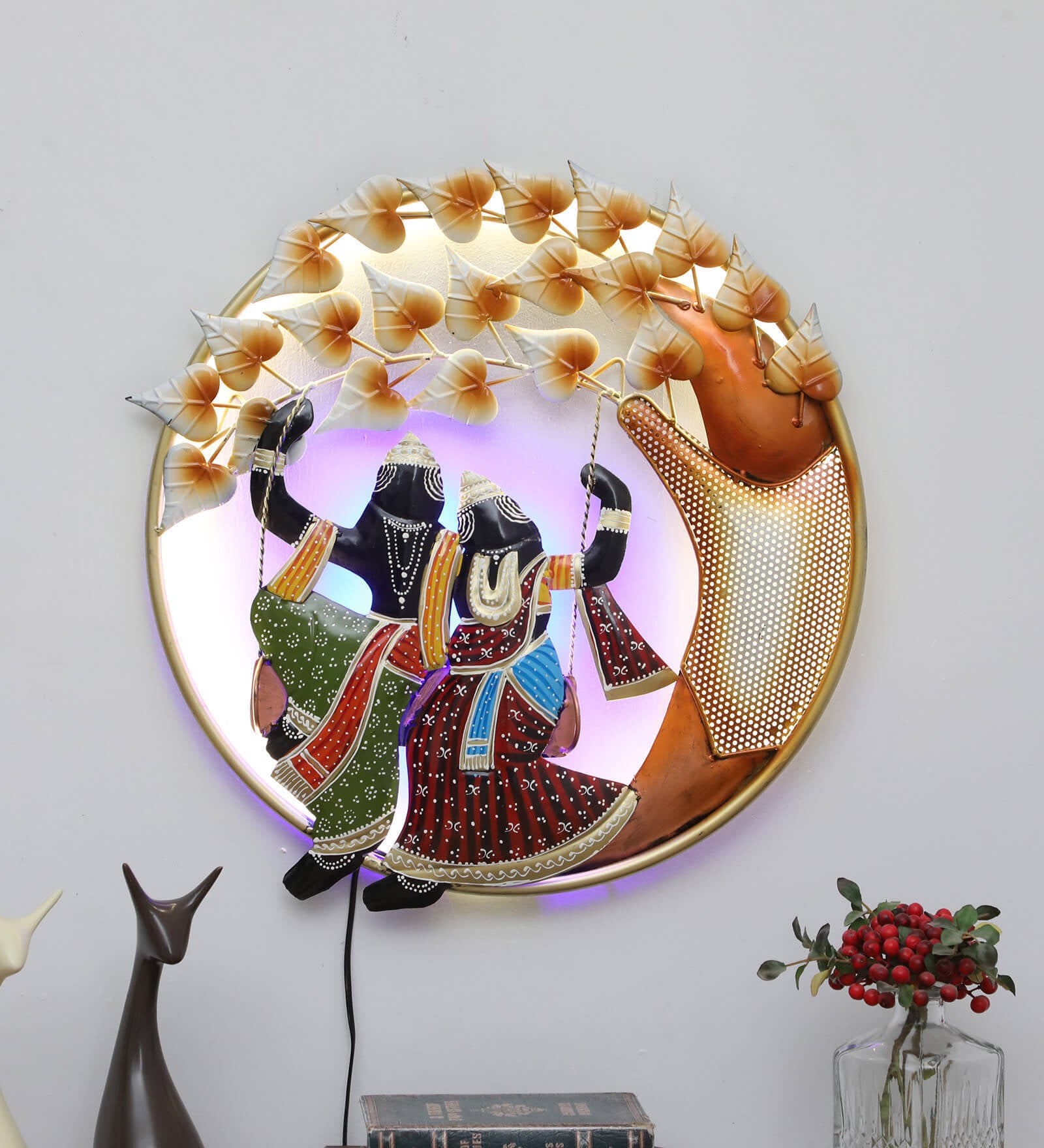 Radha Krishna Jula LED Wall Decor (21x21 Inches)