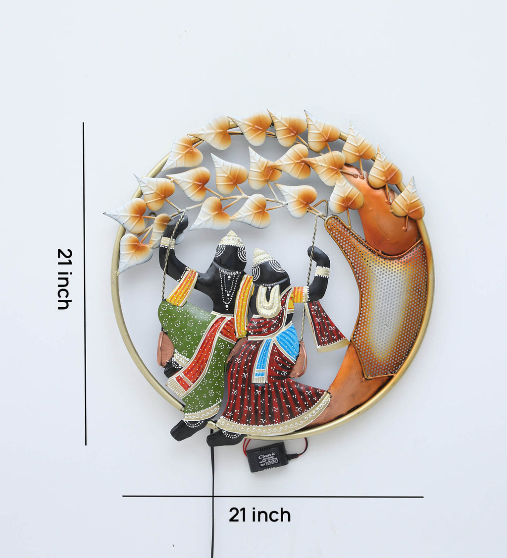 Radha Krishna Jula LED Wall Decor (21x21 Inches)