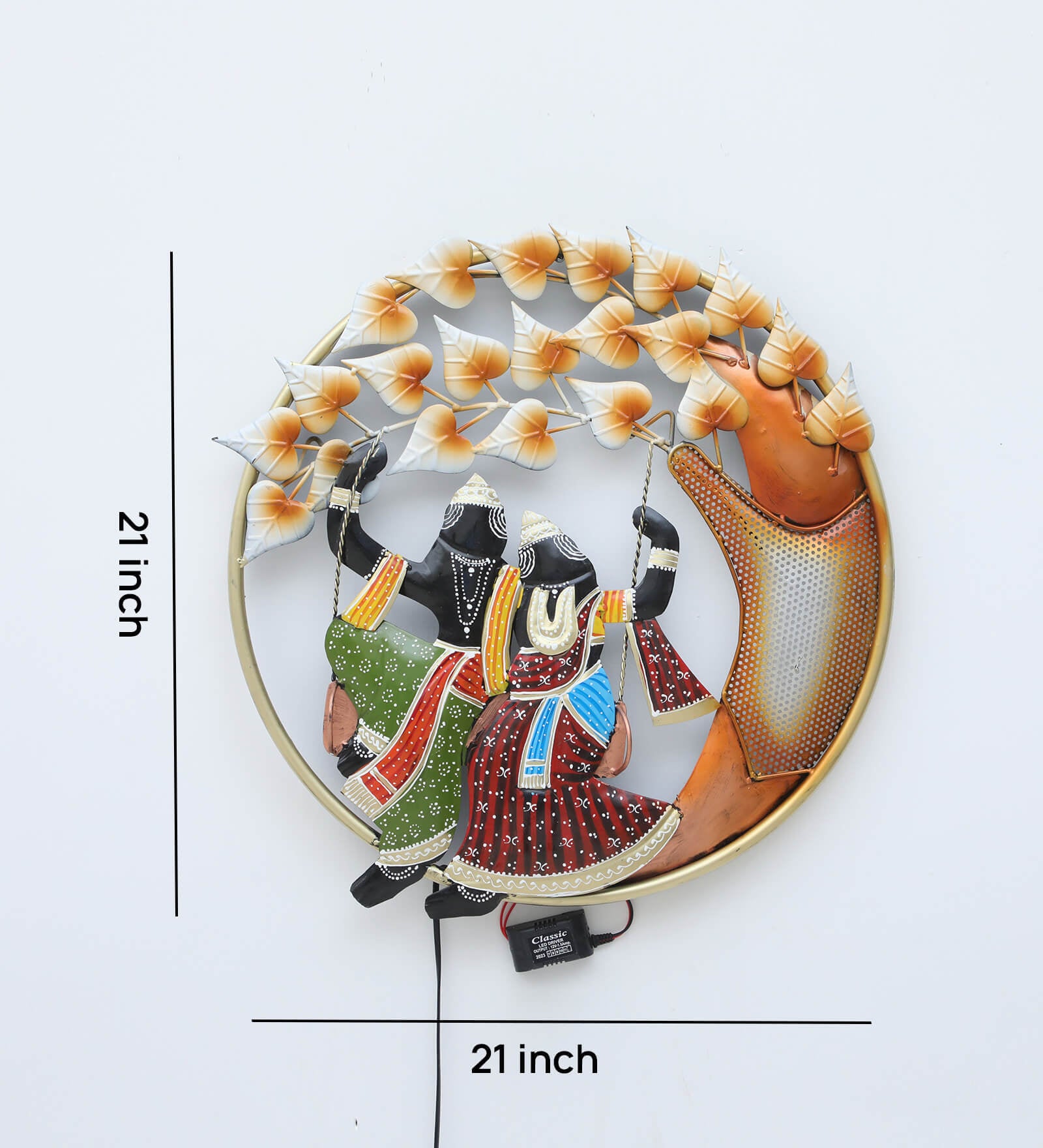 Radha Krishna Jula LED Wall Decor (21x21 Inches)