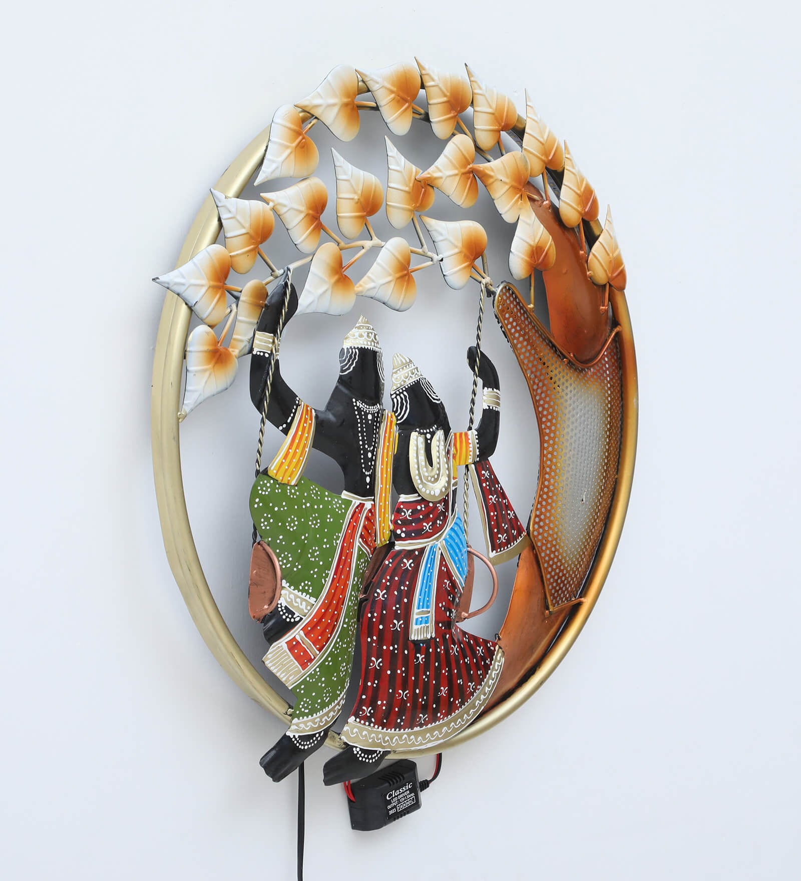 Radha Krishna Jula LED Wall Decor (21x21 Inches)