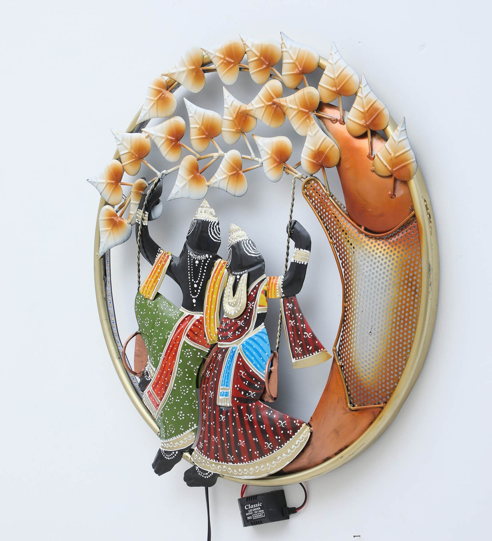 Radha Krishna Jula LED Wall Decor (21x21 Inches)