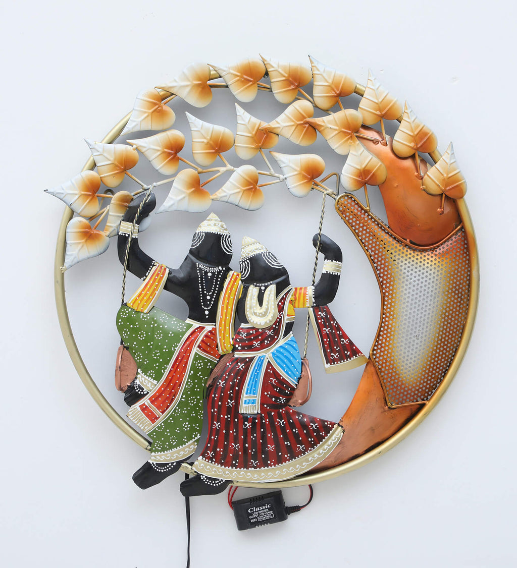 Radha Krishna Jula LED Wall Decor (21x21 Inches)