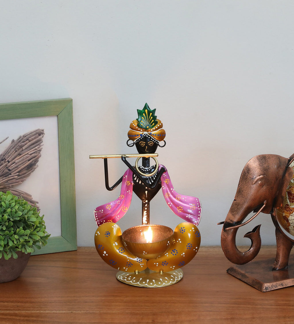 Handcrafted Metal Krishna Tealight Holder