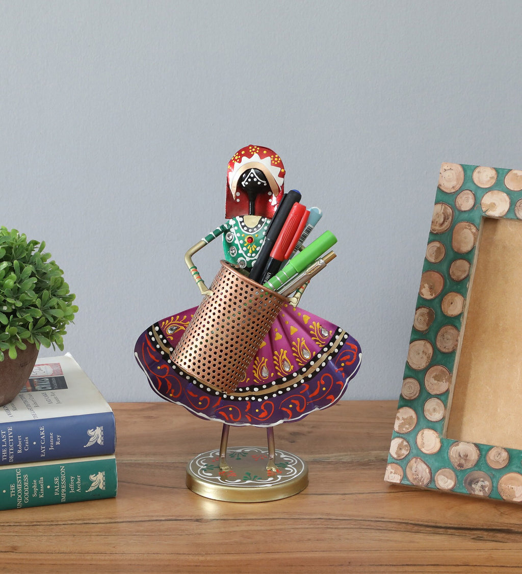 Rajasthani Lady Metal Pen Holder
