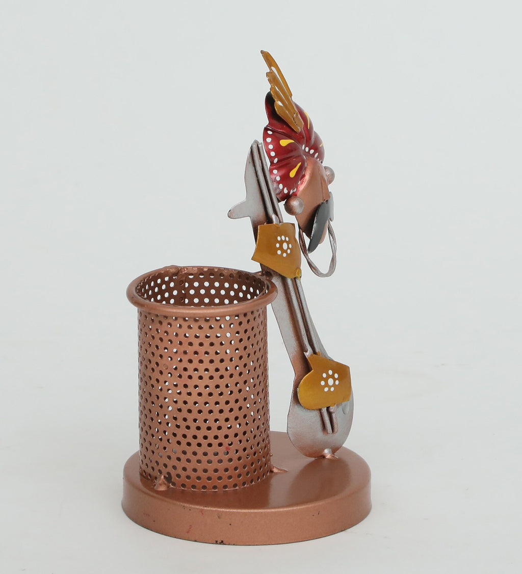 Rajasthani Musician-Themed Metal Pen Holder