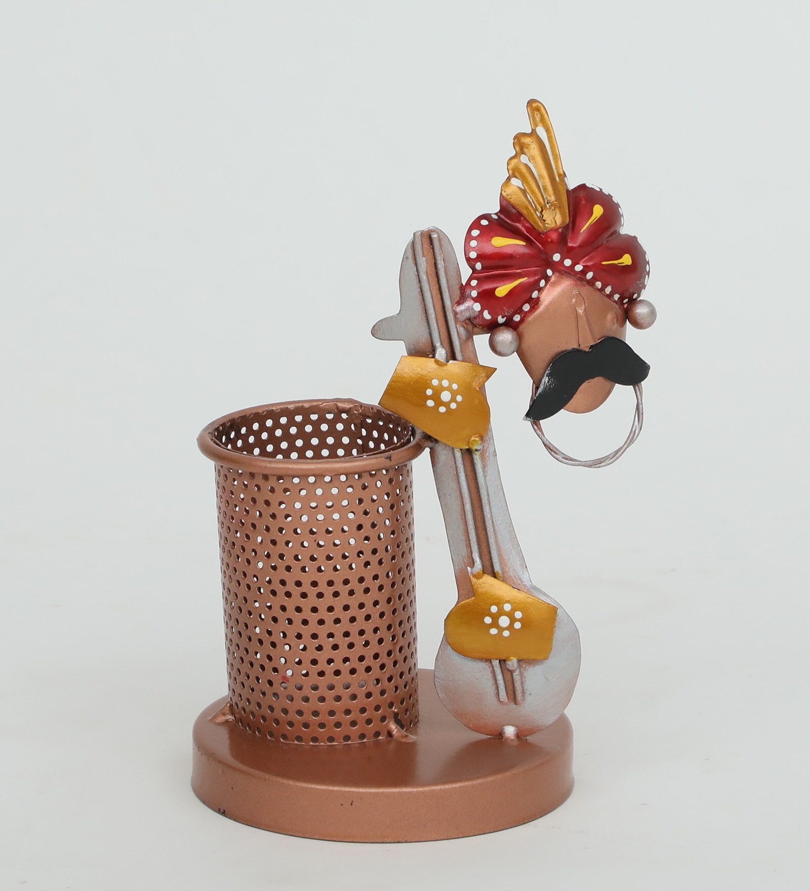 Rajasthani Musician-Themed Metal Pen Holder